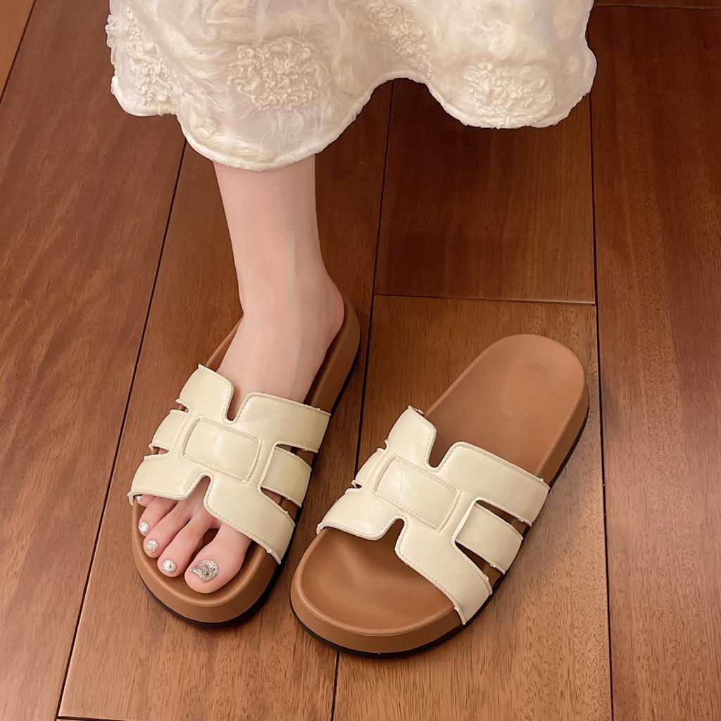 Internetkändis superheta retro nisch enords damkläder 2025 sommar nya vävda pendlingsfranska coola tofflor