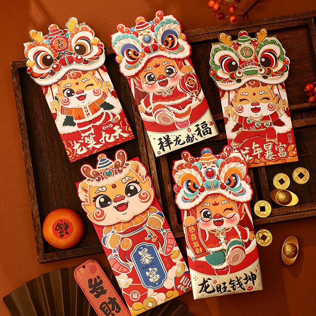 4x Red Chinese New Year Lucky Money Bag Traditional Blessings 2024 Dragon Year Essentials