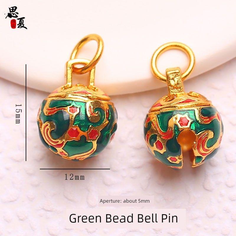 

Color Protection Alluvial Gold Lion Bell Bracelet DIY Accessory Pendant Beaded Bracelet Accessories Hand-Woven Beads Accessories Carrying Strap Green Enamel Bell