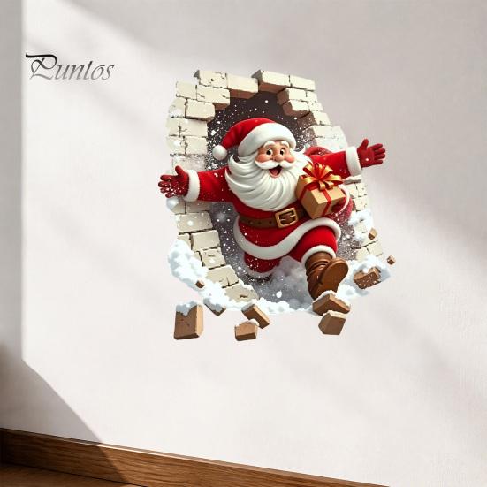 Santa Claus Decoration Decal Broken Wall Sticker, Christmas Decal, Seasonal Decorations Removable Mural for Living Room Bedroom Holiday Party