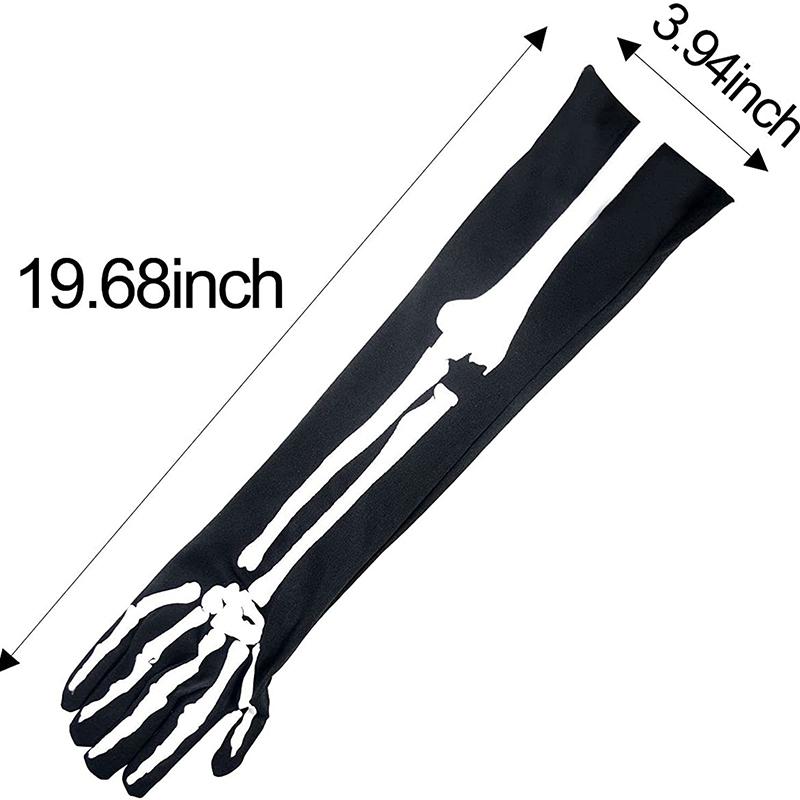 Unisex Winter Adult Halloween Skeleton Skull Full Finger Long Gloves Glow in The Dark Stretch Cosplay Goth Mittens Accessories