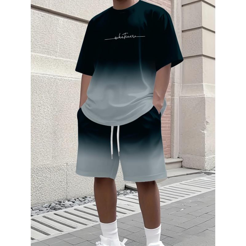 Summer Casual Men's T-Shirt and Shorts Set 2026 Sportswear Set Plus Size Short-Sleeve T-Shirt Drawstring Pocket Shorts Set