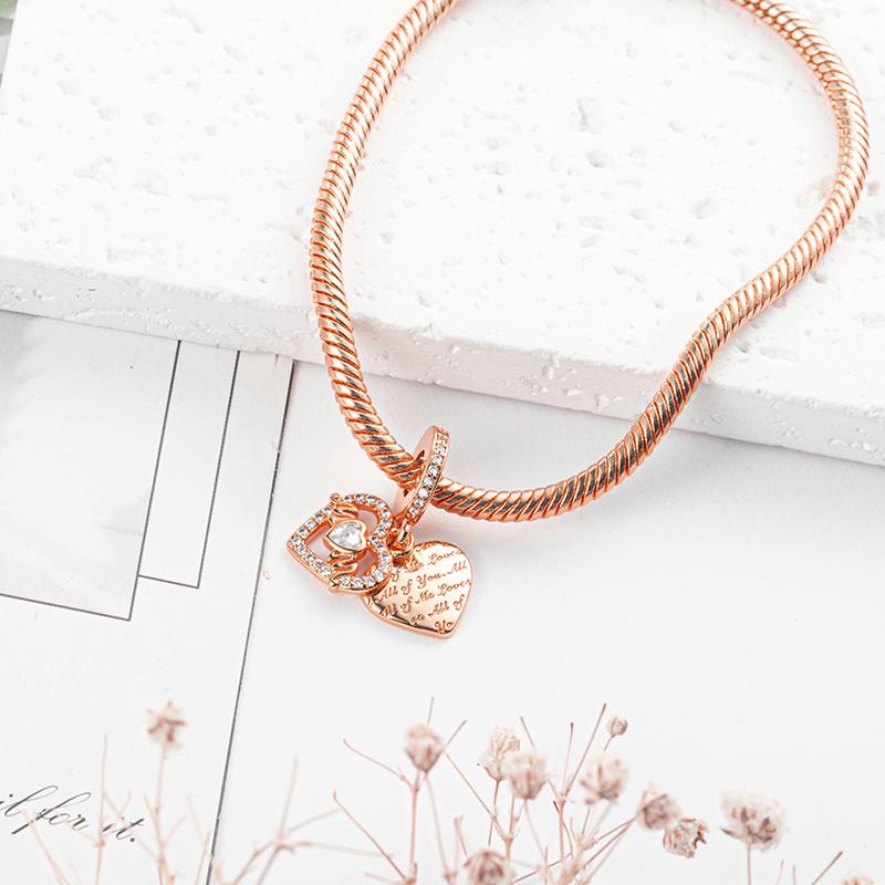 Rose gold plated Exquisite Bead Sparkling Pink Hot Air Balloon Dangle Charm for Women fit European Original Bracelet DIY Jewelry