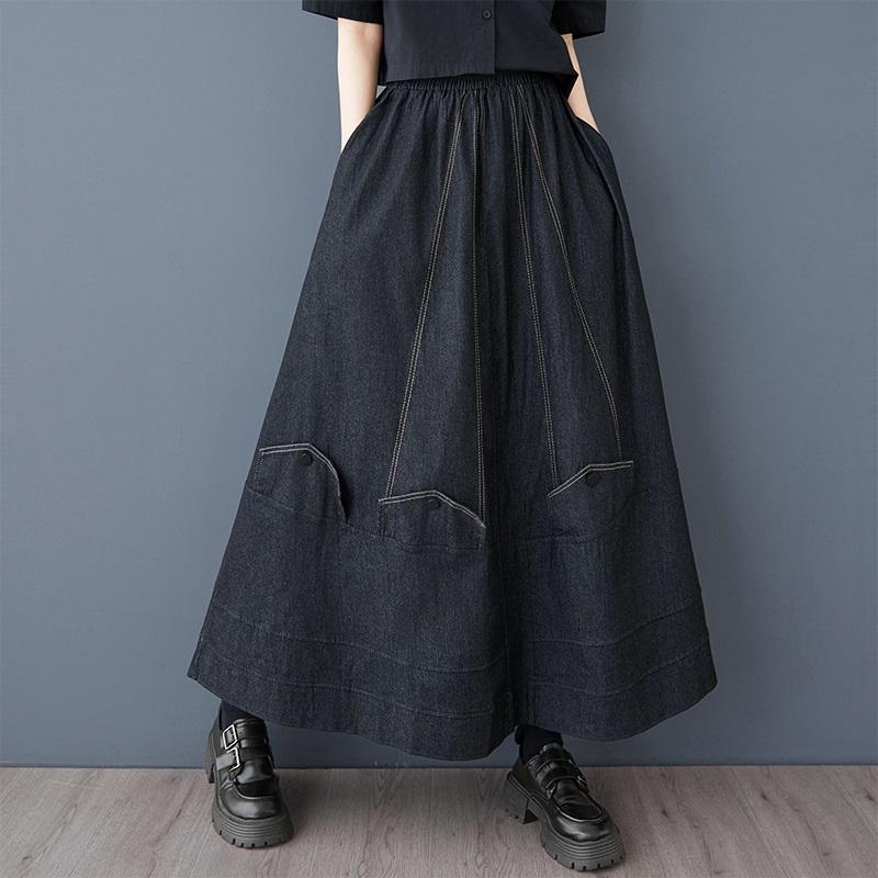

джинсовая ткань больших размеров с высокой талией винтажная весна-лето повседневная свободная длинная женская юбка женская юбка чёрный