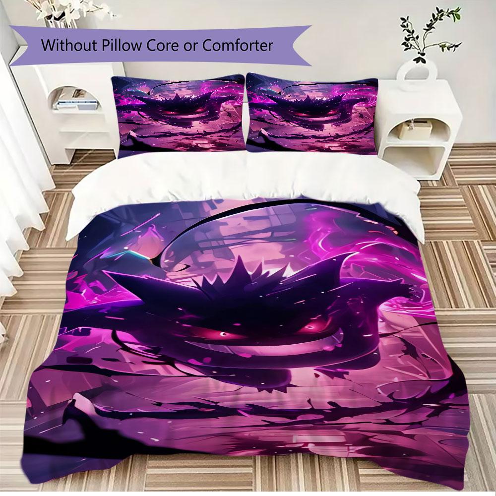 High Quality Gengar Pattern 3Pcs Duvet Cover Set Soft Microfiber Bed Set For Anime Lovers No Sheet No Comforter