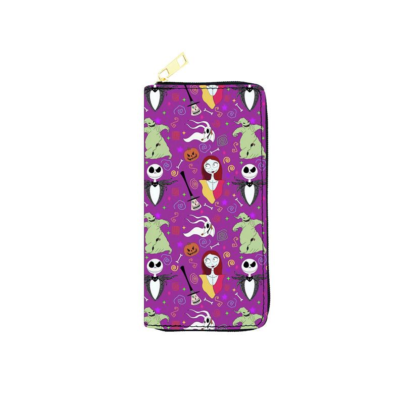 Nightmare Before Christmas PU Leather Long Wallet for Women Zip Clutch Purse Jack Skellington Makeup Bag Black 3pcs