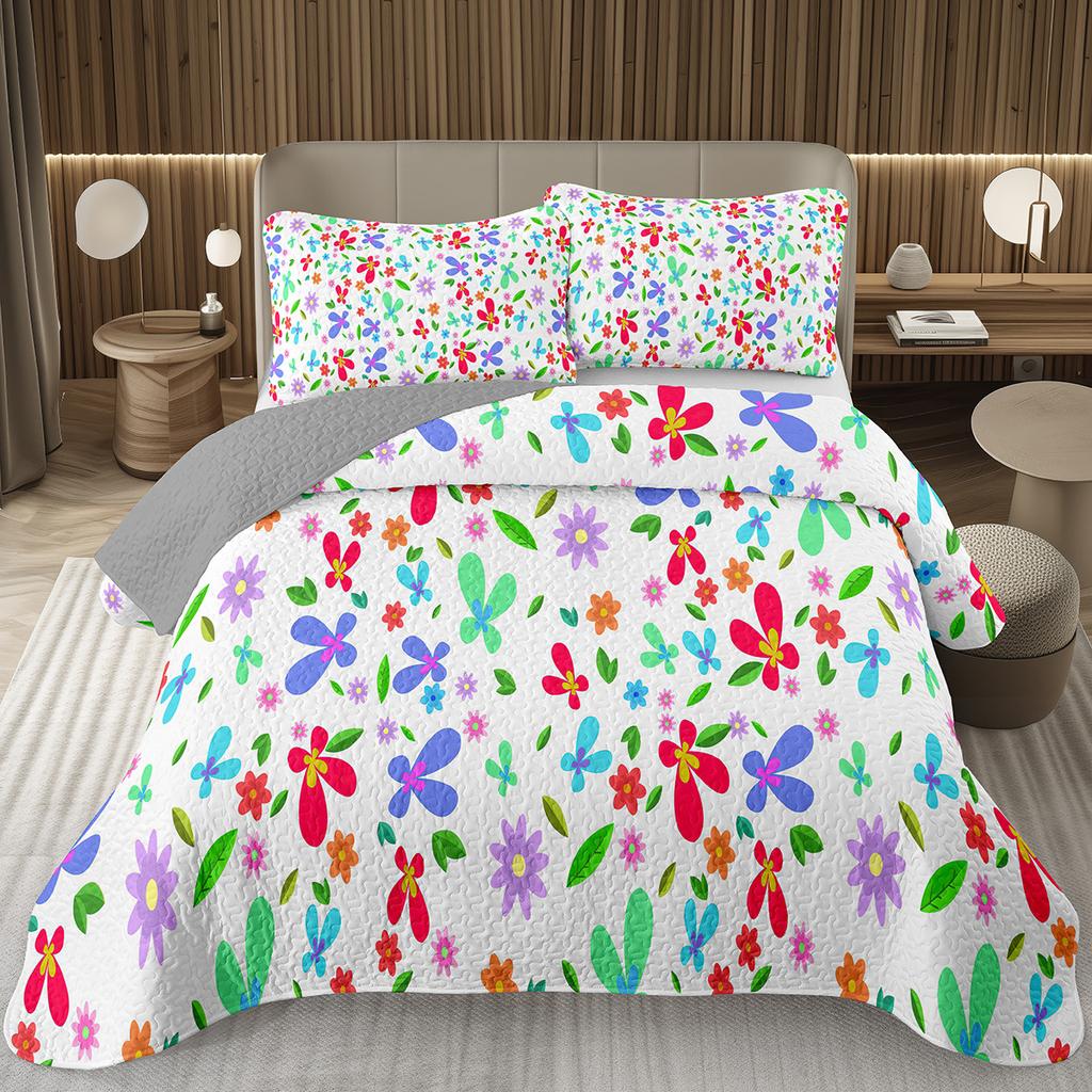 Purple Lavender Bedspread Set Botanical Floral Coverlet Twin Queen Garden Flower Quilted Bedding Set For Girls Women Bedroom