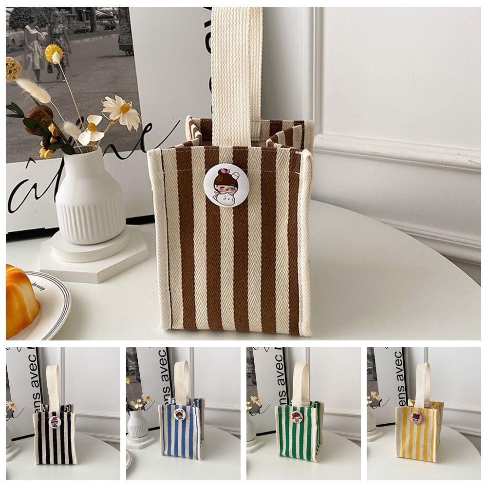 With Short Handle Messenger Bag Striped Lunch Bag Casual Purse  Picnic