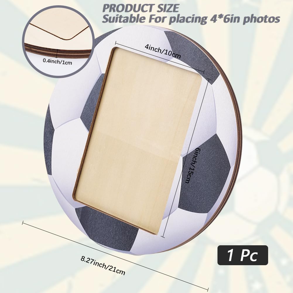 CREATCABIN Soccer Photo Frame 4"x6" Picture Frame Sport Themed Wooden Photo Frame Soccer Balls Photo Frame Used for Wall Decor Hanging or Tabletop