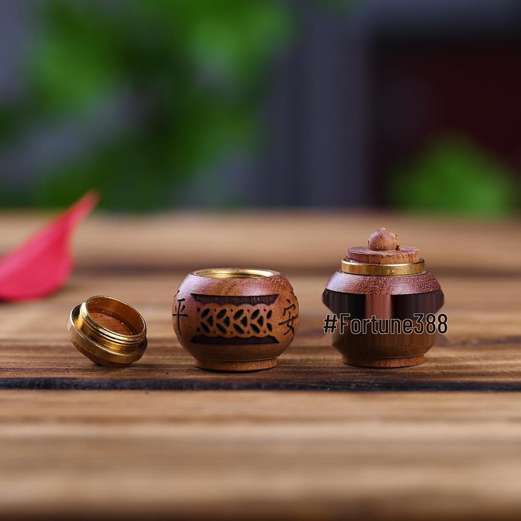 Red Sandalwood Acorn & Pine Cone Pendant Keychain with Screw-Open Wish Bottle