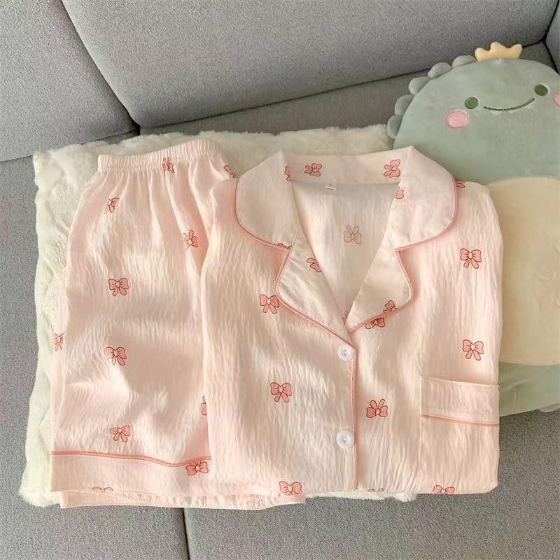 Summer new pajamas women's short-sleeved shorts thin cloud cotton cartoon cute large size Korean version loungewear
