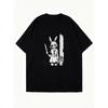 Oversized T Shirt Dress Black Bunny Girl With Knife And Door Print Casual Streetwear Fashion Statement Piece For Women