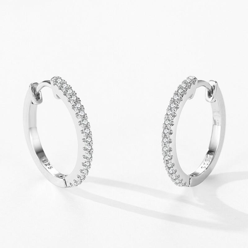 Ailmay Real 925 Sterling Silver Fashion Circle Dazzling CZ Hoop Earrings Buckle for Women Luxury Wedding Statement Jewelry Gifts