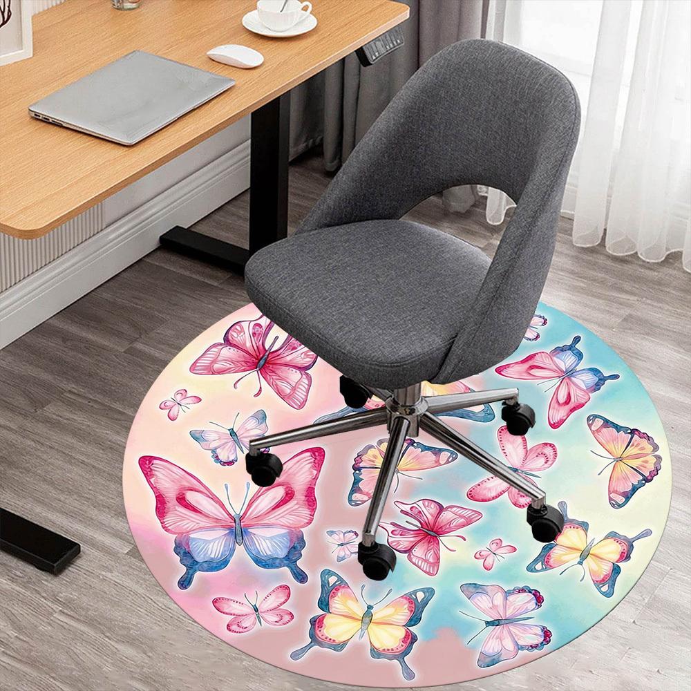 

1pc Butterfly Watercolor Round Chair mat office Area Rug - Non-Slip, Floor Mat for Office, Bedroom, and Indoor Decor p127234 80cm by 80cm