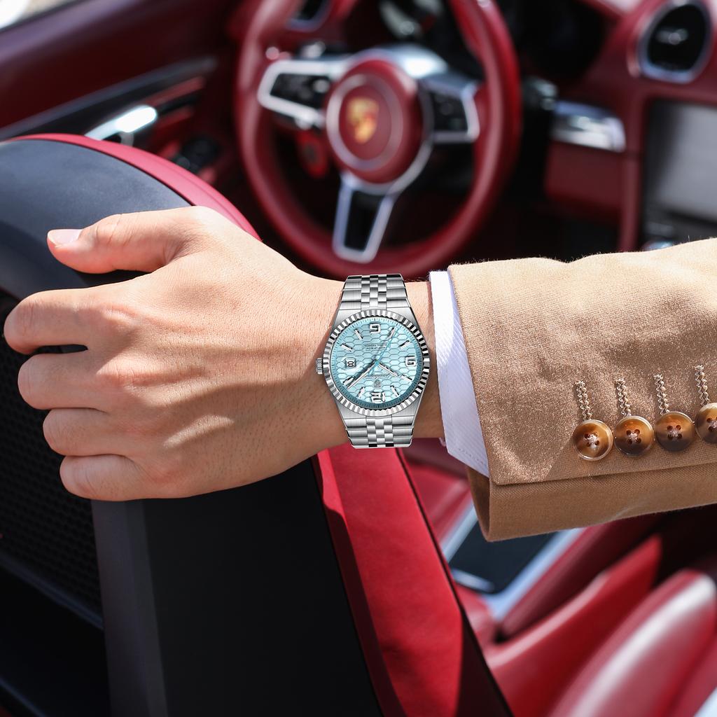 Men Watches Trend Fashion Quartz Watch for Man Texture Threaded Bezel Waterproof Luminous Date Stainless Steel