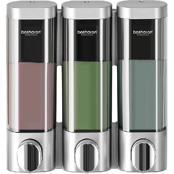 3 in 1 Shower Soap Dispenser, 3×300 ml Chamber Shampoo and Conditioner Dispenser Shampoo Dispenser for Shower Wall Mounted Shower Pump Soap серебряный