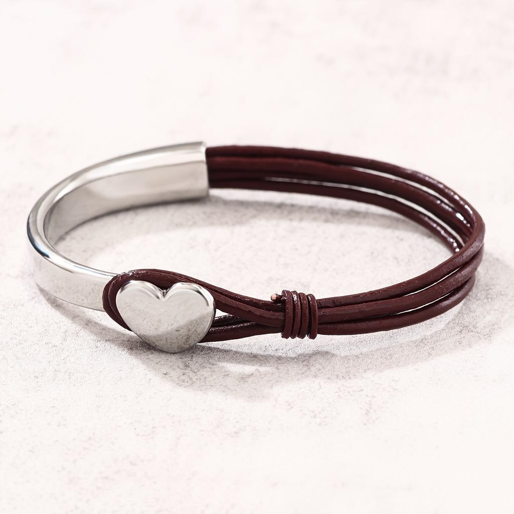 [Bohemian Patchwork Bracelet] Bohemian Style Men's and Women's Patchwork Bracelet - Fresh and Easy Silvery Heart Bangle -1pc - Suitable for Daily Wear