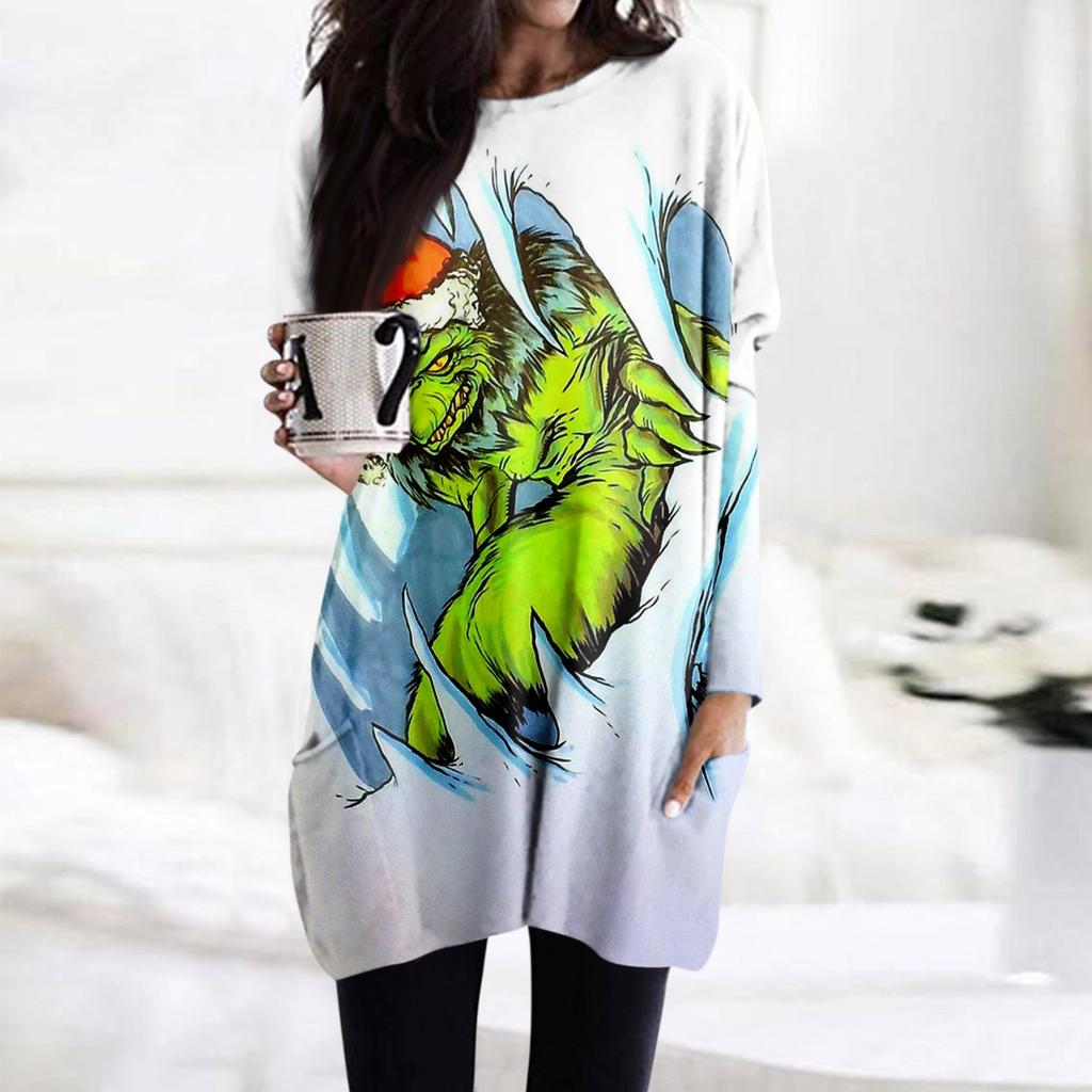 Women'S T-Shirt And Spring And Autumn Round Neck, Long Sleeves, With Pocket Print Regular Fit Tops