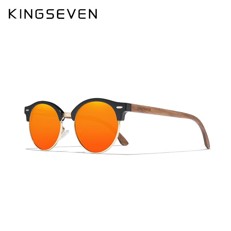 Kingseven Handmade Black Walnut Wood Men's Sunglasses Women Polarized Mirror Lens Sun Glasses Male UV400 Oculos W5517