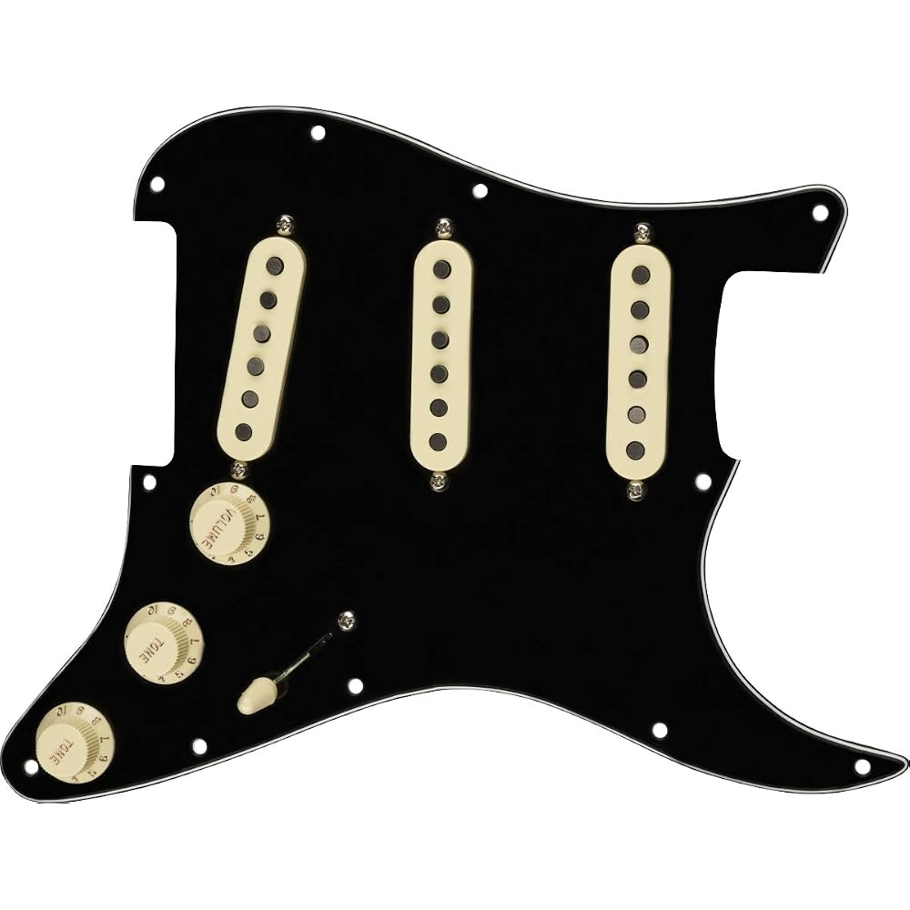 Fender Guitar Parts Pre-Wired Strat Pickguard, Tex-Mex SSS, Black 11 Hole PG