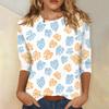 Women's Fashion Casual Round Neck 3/4 Sleeve Printed T-Shirt Ladies Top