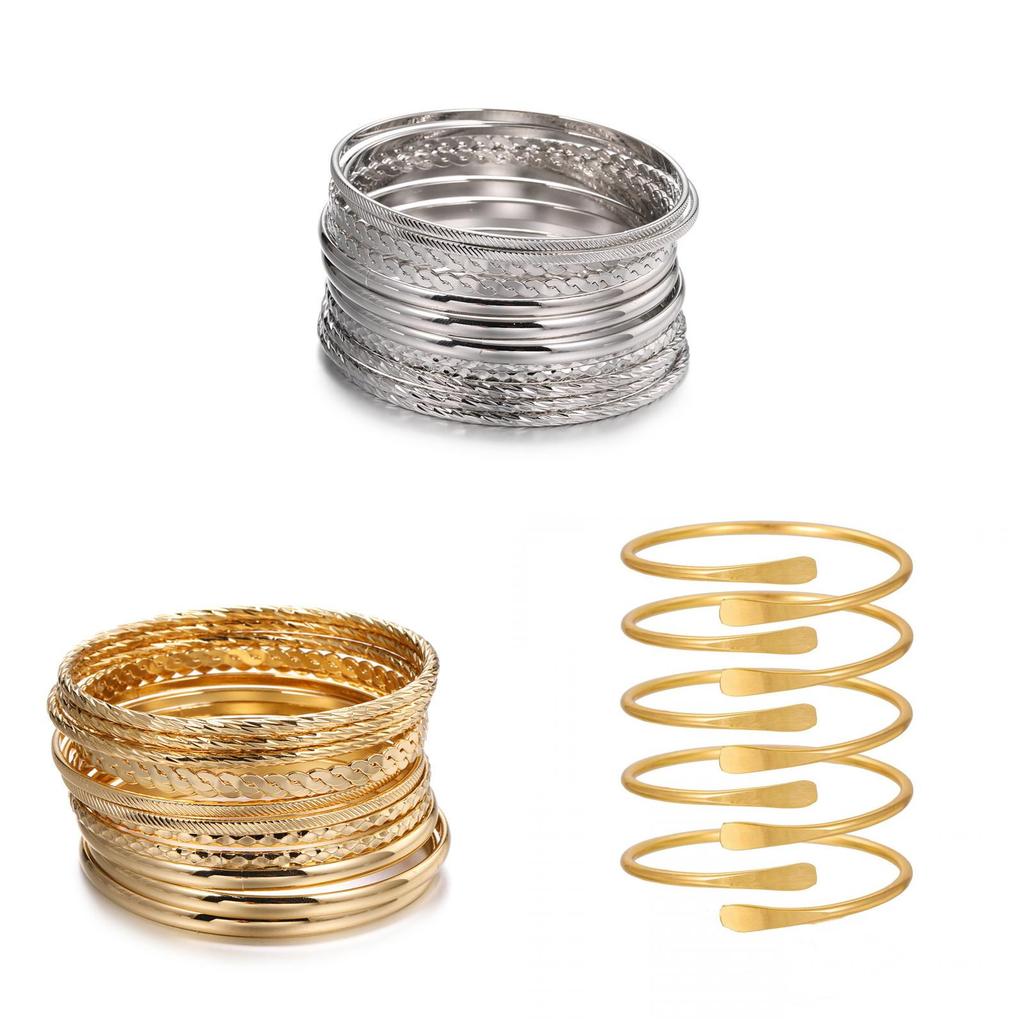 Geometrisches Reifen-Manschettenarmbänder-Set Mit Galvanisierter Oberfläche Für Männer Und Frauen Sommer 2025