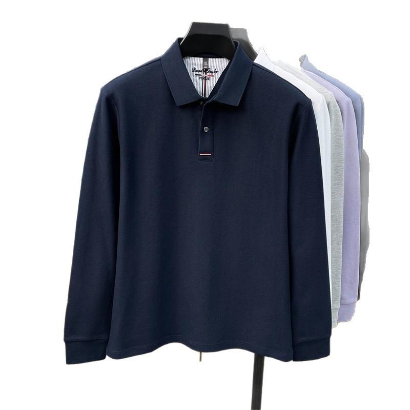 Autumn Cotton Long-Sleeved Men'S Polo Shirt Middle-Aged Business Casual Solid Color Versatile Lapel T-Shirt Men
