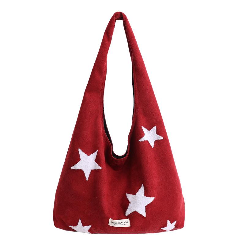 Korean Style Simple Large Capacity Star Embroidered Single Shoulder Bag for Women2026New style college student casual commute to Extra Large