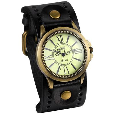 JewelryWe Antique Style Watch Unisex Dial Style Frame Retro Stylish Leather Alloy Birthday Present Day Gift Brown Men's Women's Children's (Black)