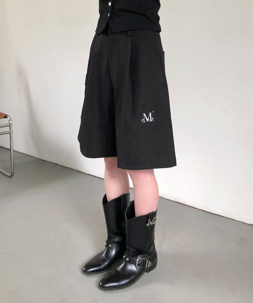 MUCENT Modern Stripe Color Block Wide Pintuck Half Pants