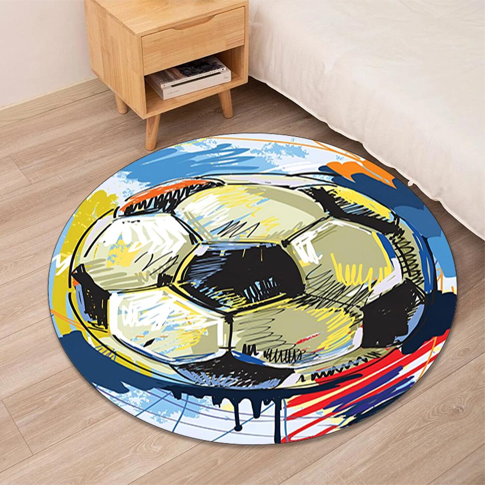 Soccer Printed Round Rug Carpet Chair Rug Area Rug Entryway Doormats,for Office Chair Living Room Bedroom Kitchen Room.
