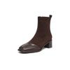 Krazing Pot Cow Skin Winter Square Toe Chelsea Boots Med Heels Zipper Women Flock Patch Work Ankle Boots