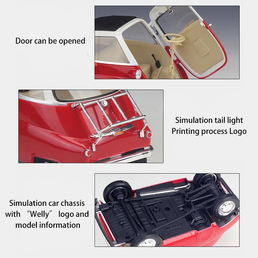 1/18 WELLY BMW Isetta Alloy Model auta Diecasts Kovová hračka Auta Model auta Vysoká simulační kolekce Dětské dárky