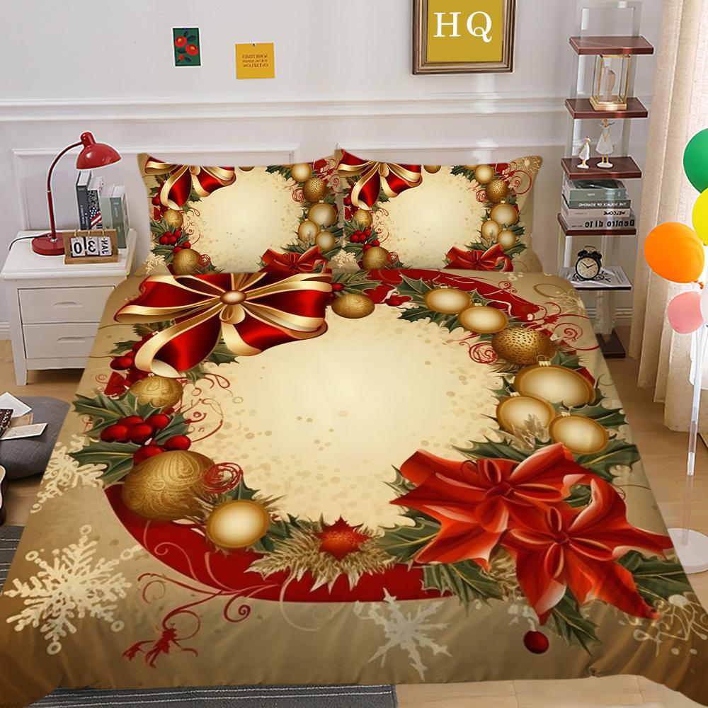 Świąteczny Nadruk Cyfrowy Druk 3D Poliestrowa Poszewka na Poduszkę Poszwa na Kołdrę Dostępny Zestaw Dwu- lub Trzyczęściowy