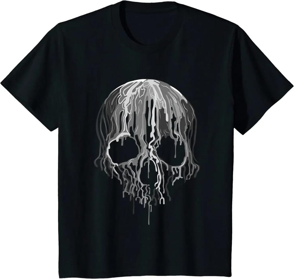 Melting Skull Black White Art Graphic Gothic TShirt Homme Mens T Shirt Men Clothing Graphic T Shirts Cotton Daily Tees