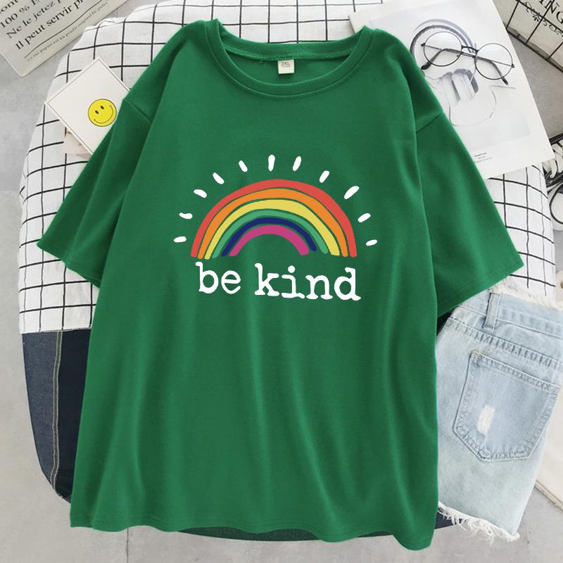 

Будь добр Сияющая радуга Женская футболка Хлопок Крутая футболка Уличная Оверсайз Короткий рукав Мода Дышащая футболка Одежда 4XL