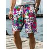 2024 Skull Flower Graphic Men's Resort 3D Printed Board Shorts Swim Trunks Elastic Waist Drawstring Hawaiian Style Holiday Beach