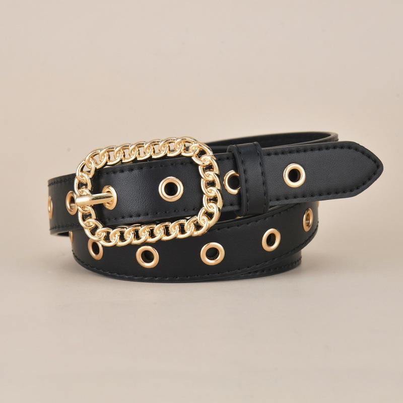 

Quality Womens Vintage Gold Buckle Slim Waist Belt Fashionable And Versatile Accessory чорний
