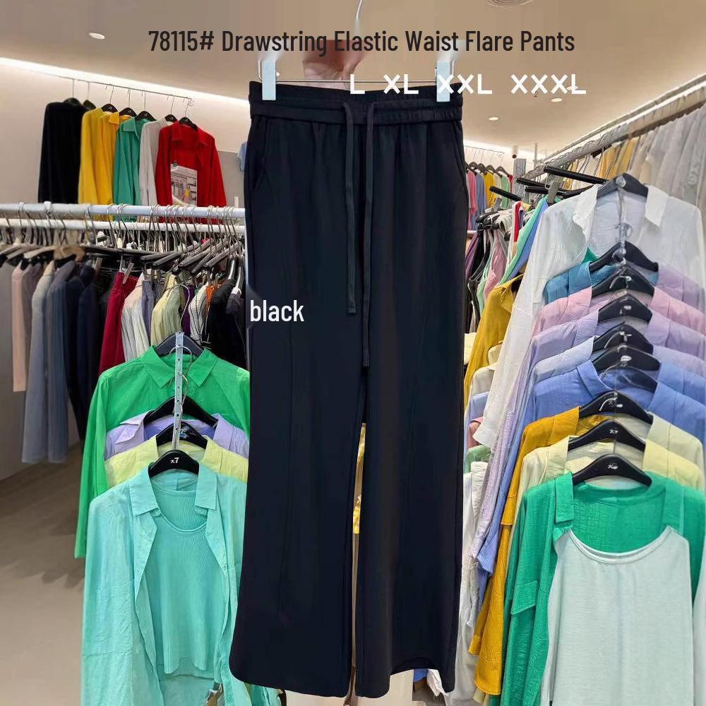 

Women s High Waist Elastic Drawstring Black Flared Pants, Slimming Plus Size, Korean Style 2XL чорний