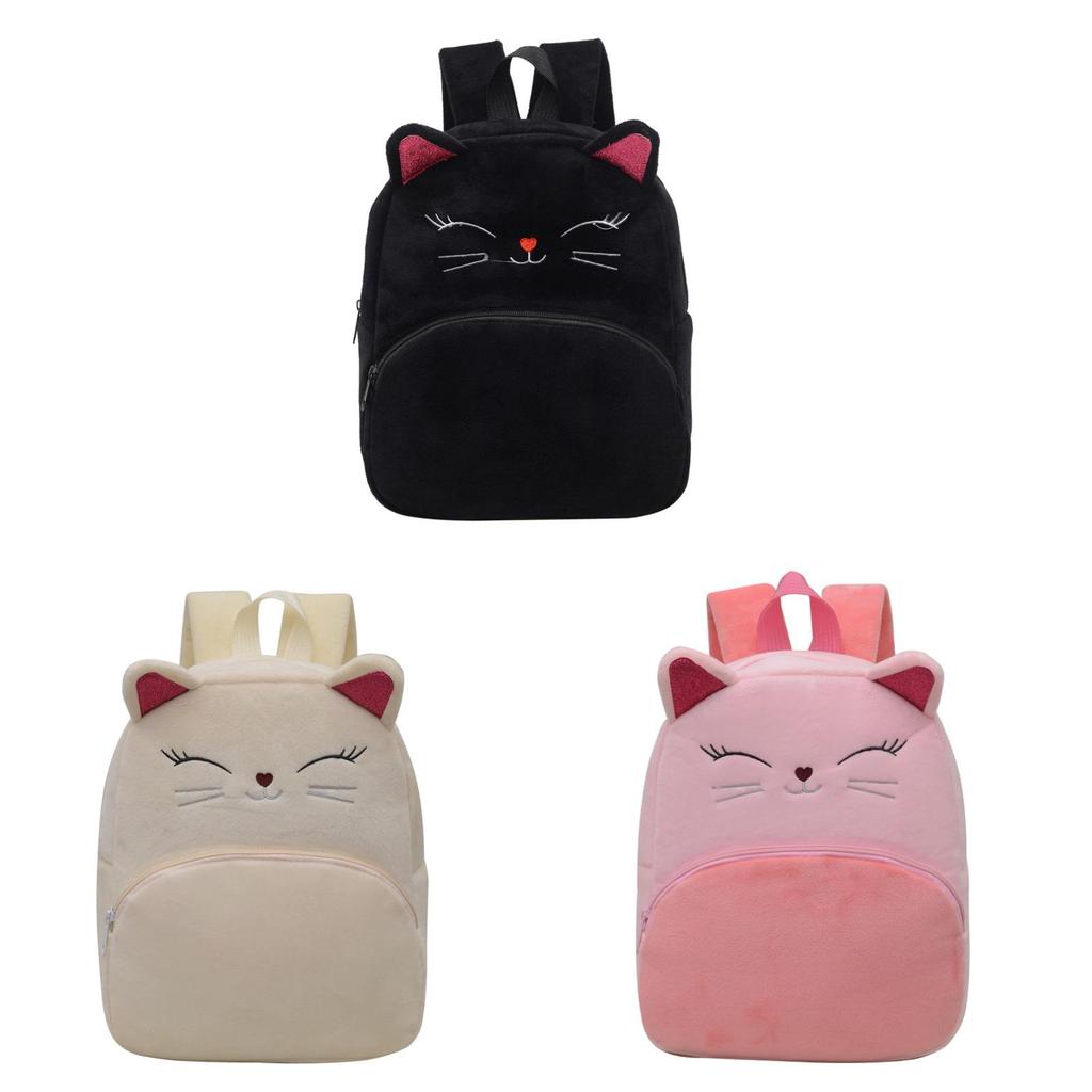 Kids Cartoon Plush Cat Backpack With Breathable Straps For Kindergarten School