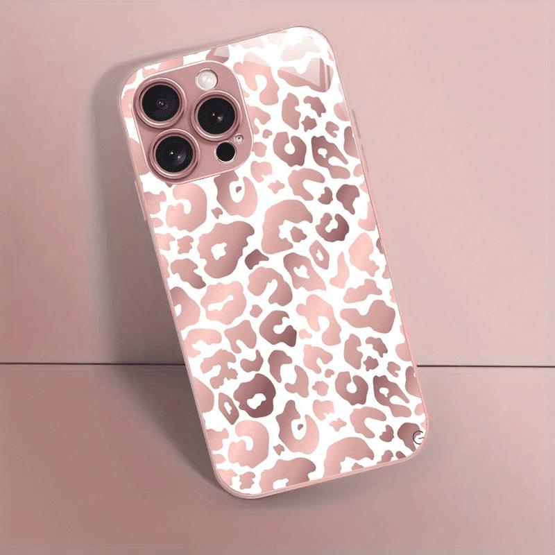 Pink Leopard Print Pattern Glass Phone Case Suitable for iPhone 17 16 15 14 13 12 11 Pro/Max/Plus Anti Drop and Shockproof