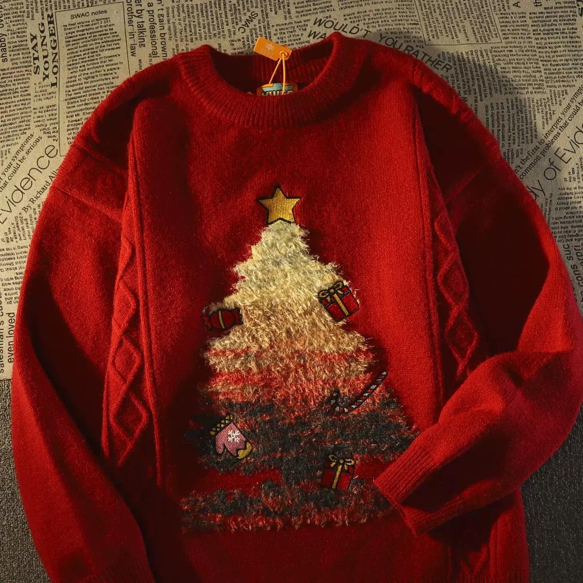 

Festive Gradient Star Embroidered Retro Couple Sweater L