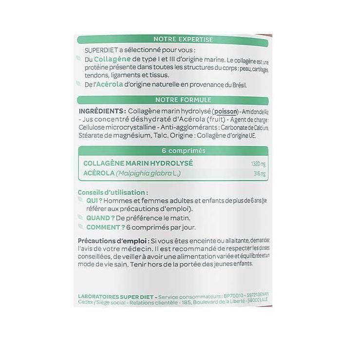 Superdiet Collagène Marin + Vitamine C 180 Comprimés