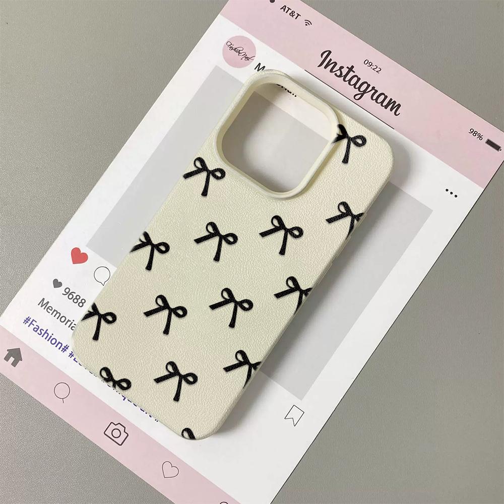 Schwarze Schleifen-Aufdruck Handyhülle Für iPhone 17 16 15 14 Plus 13 12 11 Pro Max 17 Air X XR XS Korea Mädchen Hülle Silikon Weiche Hülle