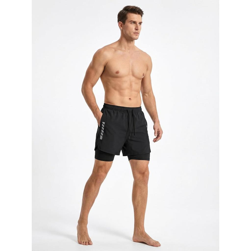 Men's Gym Shorts Quick Dry Athletic Workout Running Shorts with Zip Pockets