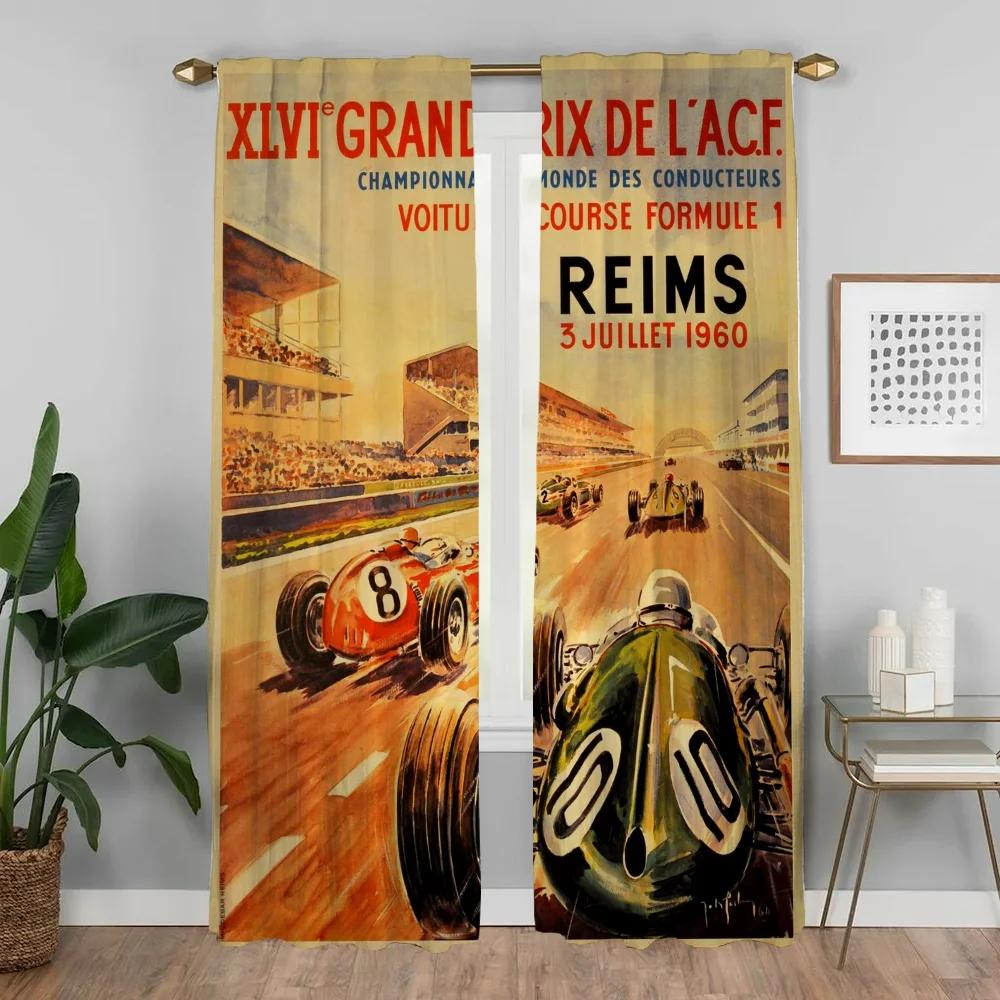 Elegant Room Curtains 2 Pieces Vintage Car Races Home Interior Curtains for Camera Partition Halloween Decoration Shades Curtain