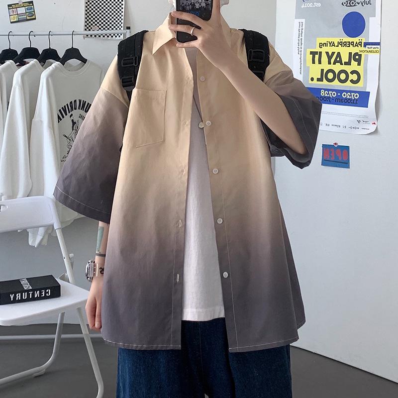 

Мужская повседневная рубашка с градиентом, с коротким рукавом - Стиль трендов Гонконга L хаки