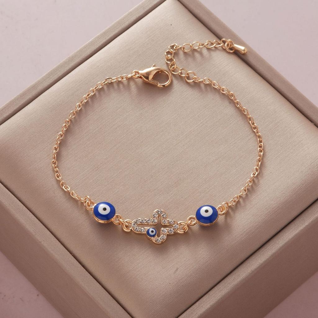 Fashionable Simple Rhinestone Evil Eye Four Leaf Clover Bracelet for Women