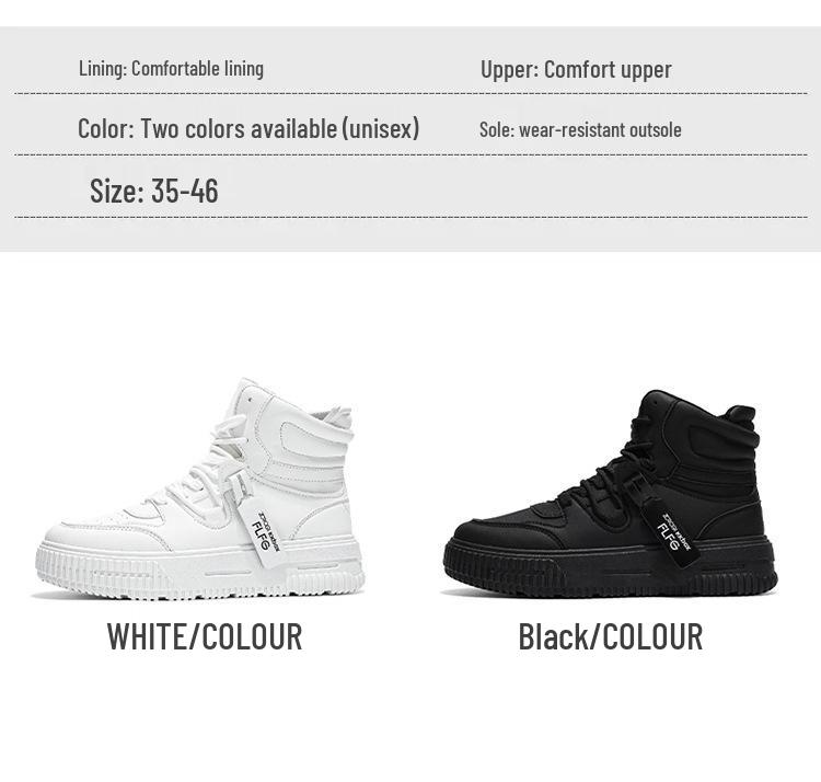 Plus Size Men's High-Top Autumn/Winter Board Shoes - Fashionable White Sneakers for Couples and Teens