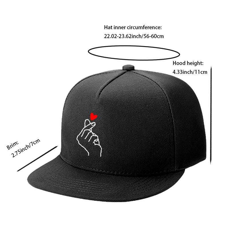 Finger Heart Korean Love Gesture Snapback Cap Polyester Streetwear Flat Brim Adjustable Outdoor Hat